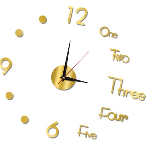 Horloge murale veilleuse sans cadre, décorative, lumineuse et silencieuse, pour salon et chambre, couleur or, petite taille (40 cm). (1/4)