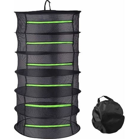 Séchoir à herbes 6 étages pliable en maille filet à suspendre pour plantes. poissons. fleurs. légumes avec fermeture éclair et sac de rangement (60 x 114 cm) (1/5)