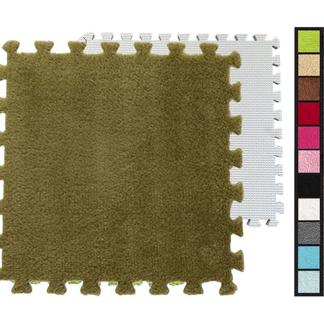 12 pièces de puzzle en mousse pour sol, moquette en mousse, bordée, antidérapante, dalles de moquette emboîtables, tapis en mousse 30 x 30 cm (vert) (1/5)