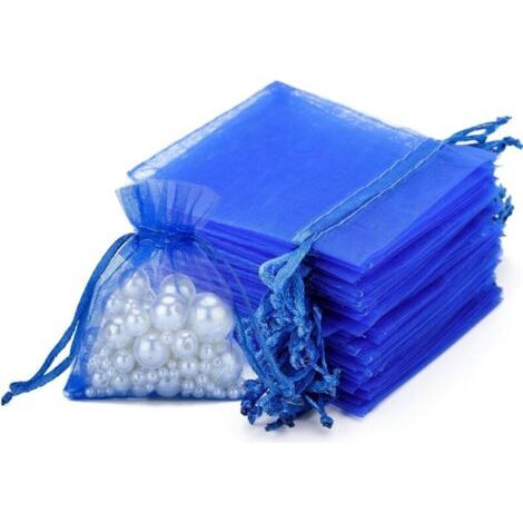 100pcs Sacs Organza 7x9cm, Petit Sachets Pochettes en Organza Sac à Bijoux avec Cordon de Serrage, pour Cadeau de Marriage Noël Bonbons (Bleu royal) (1/4)