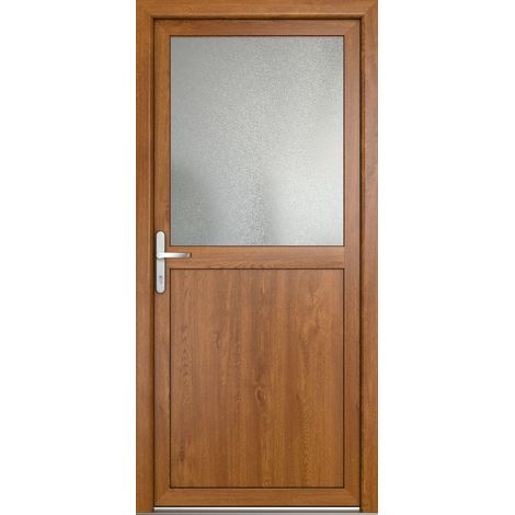 Porte de service 02, ouvrant vers l’extérieur, blanc/golden oak largeur: 88cm, hauteur: 200cm, sens d'ouverture: tirant gauche