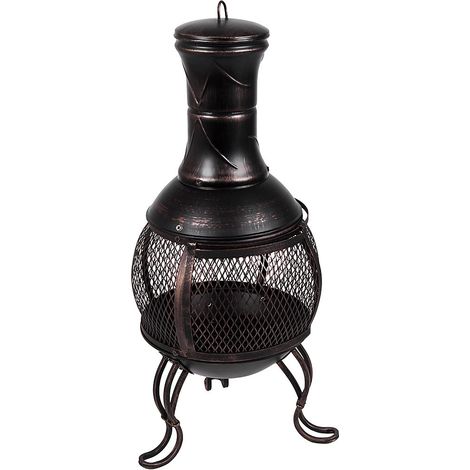 Fire Vida Home Discount® braciere da Giardino in Acciaio, terrazza Barbecue Camino, griglia di Cottura Chimnea Nero & Oro Antico (1/5)