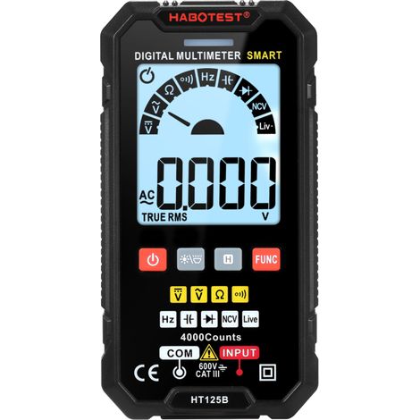 HT125B Multimeter, 4000 Counts, True RMS Voltmeter, automatische Bereichswahl.