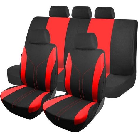 Housses de Siège Auto Complètes,Polyester Respirant,Avant et Banquette Arrière, Installation Facile,Universelles SUV Voiture,Rouge (1/5)