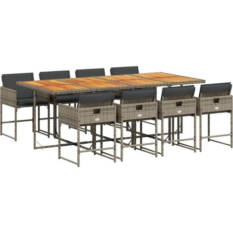 Maison Exclusive - Set da Pranzo da Giardino 9 pz con Cuscini in Polyrattan Grigio