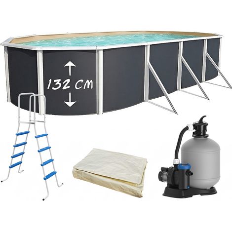 Piscine hors-sol acier Toi ANTHRACITE MAGNUM ovale 730 x 366cm H 132cm liner sable