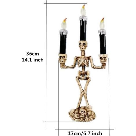 Chandelier Squelette - 3 Têtes de Mort Électroniques Lumineuses - Décoration Halloween Intérieure Extérieure - 1 Pièce (1/3)
