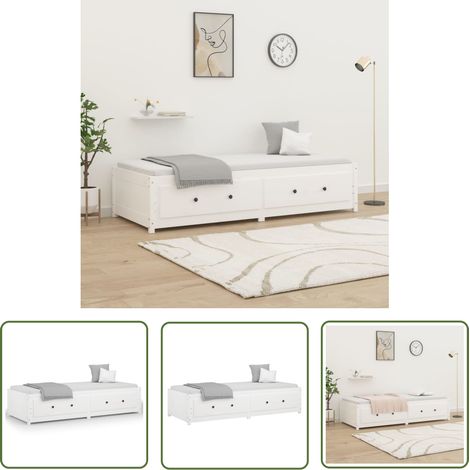 The Living Store Lit de jour sans matelas blanc 90x200 cm bois de pin massif - Lit De Jour - Canapé Lit - Lit Invité - Meuble Salle Séjour - Chambre À Coucher (1/5)