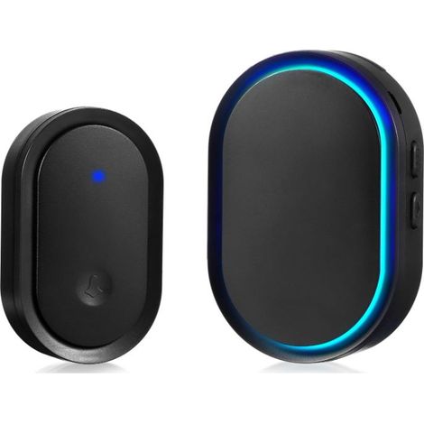 Nero Campanello senza fili all'Aperto Impermeabile IP55 Impermeabile Carillon di Elettronica di 300 Metri, Kit di un Ricevitore e un Trasmettitore,5 Livelli di Volume (1/5)