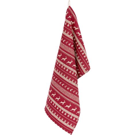 Torchon 100% Coton Rouge et Beige Esprit Montagne Chalet