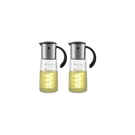 Lot de 2 bouteilles en verre distributrices d'huile d'olive - Récipient à condiments à bascule automatique avec bouchon et bouchon automatiques - 300 ml (1/5)