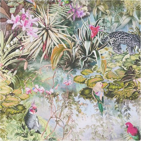 Animal pattern wallpaper wall Profhome 381793 smooth non-woven non-textured wallpaper with floral ornaments matt olive pink grey yellow 5.33 m2 (1/5)