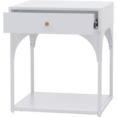 Mesita de noche con cajón y compartimento abierto 50x43x41 cm acero con recubrimiento de polvo blanco 040008872