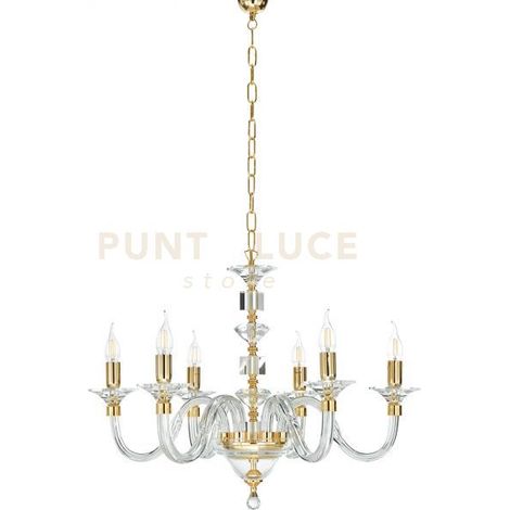 LAMPADARIO GALA 6 LUCI ATTACCO E14 ORO E TRASPARENTE D.72CM