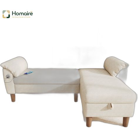 Canapé en velours beige avec rangement, port USB et accoudoirs 181 x 125 x 88 cm HOMAIRE (1/5)