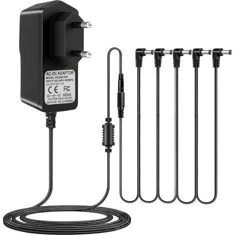 9V 1A Netzteil für Gitarrenpedale, 5-fach Daisy-Chain-Wandladegerät mit Netzadapterkabel für Casio-, Boss- und Behringer-Keyboards, 100–240 V AC, 5,5 x 2,1 mm Minuspolstecker, 1 m (1/5)