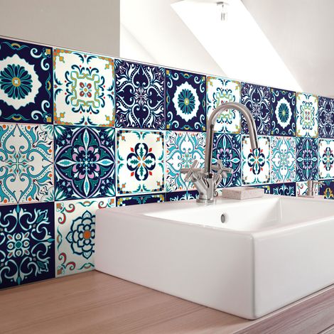 Stickers muraux - Sticker Mural Carrelage adhésif Cuisine Salle de Bain - AZULEJOS ANTHORION - 9stickers15x15cm (1/5)
