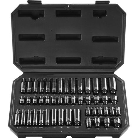 Coffret de douilles à impact 1/4", 48 pièces, douilles profondes et courtes SAE 3/16"-9/16" et métriques 4-15 mm, 6 pans, acier allié Cr-Mo pour la réparation automobile, marquages de taille faciles à (1/5)