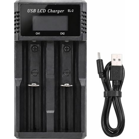 Chargeur Piles, Chargeur Accu, Afficher Le Courant, 2A Charge Rapide, 3.7V/1.2V Disponible, pour 10440 14500 16340 17335 17500 17650 18350 18500 18600 18700 25500 21700 AA/AAA/C/SC/F6 (1/5)