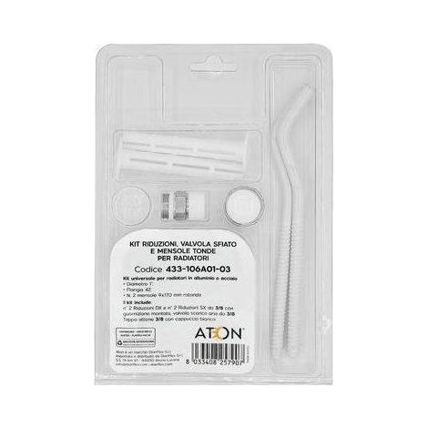 KIT RIDUZIONI, VALVOLA SFIATO E MENSOLE TONDE PER RADIATORI Misura: 1" x 3/8
