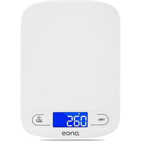ZOLGINAH Balance de cuisine numérique à précision de graduation de 1 g et capacité maximale de 5 kg, pour cuisine, pâtisserie, préparation de repas et perte de poids – Blanc