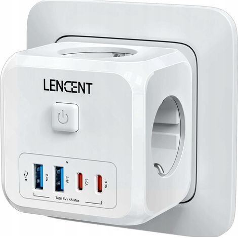 LENCENT PA037EU-2A2C Steckdosenleiste mit 7 Steckdosen, davon 2x USB-A und 2x USB-C (1/5)
