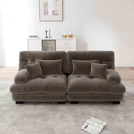Modulares 2-Sitzer-Sofa 220x77x81 cm aus Chenille in Braun mit Kissen – MEUBLIV (1/5)