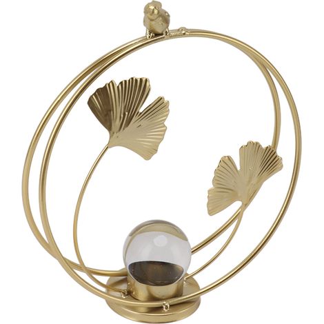Porte-boule de cristal décoratif en fer forgé, motif oiseau et feuille, décoration de table pour chambre ou bureau, motif oiseau et ginkgo (1/5)
