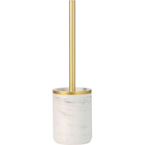 Brosse WC en résine effet marbre blanc et doré (1/3)