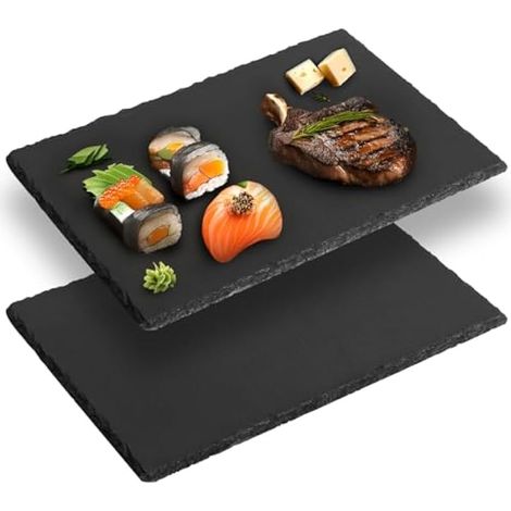 2 assiettes en ardoise naturelle, plateau de 22 x 14 cm, planche à sushi antidérapante, plateau rectangulaire en pierre pour servir fromages et saucisses (1/5)