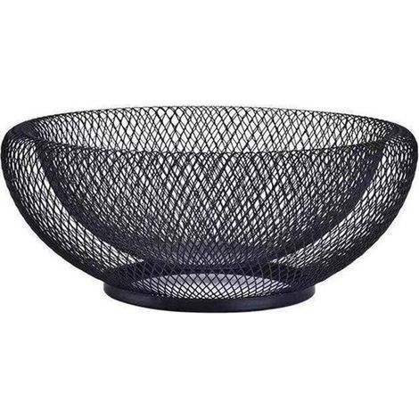 pièce - Porte-fruits en fer - Corbeille à fruits en métal tressé - Support à fruits - Fer ajouré noir rétro - Rangement pour fruits, légumes, œufs, pain et en-cas - Table de comptoir de cuisine - Rond (1/5)
