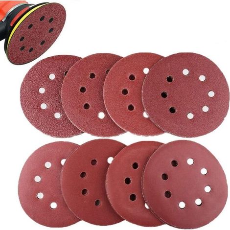 Schleifscheiben, 80er-Packung, nylonverstärktes Schleifpapier für Exzenterschleifer Ø 125 mm, Schleifscheiben in den Körnungen 40/60/80/120/180/240/320/400 (10 Scheiben pro Körnung)