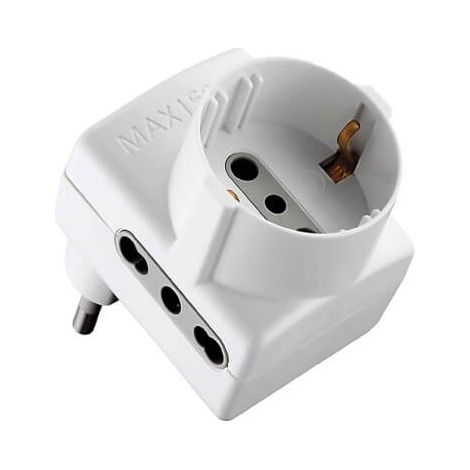 Enchufe Adaptador Triple 'Ahorra Espacio': 2X2P +T 16A Bypass Schuko. 1X2P+T Schuko