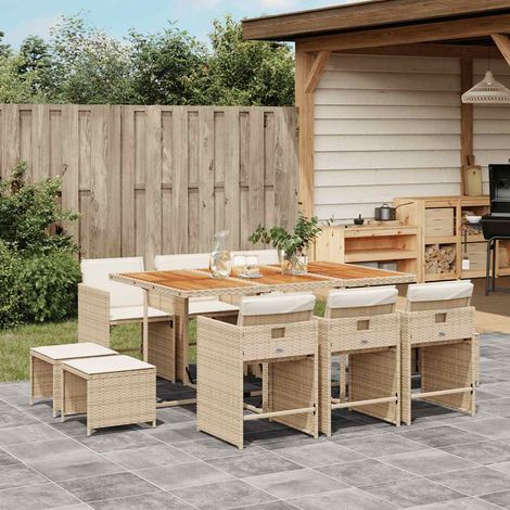 11-tlg. Garten-Essgruppe mit Kissen Beige Poly Rattan (1/5)
