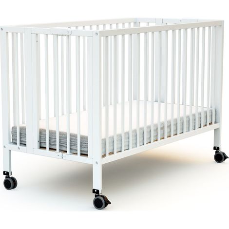 Les Tendances – Lit bébé pliant 60 x 120 cm en bois massif – Sommier à lattes pour ventilation – 4 roulettes multidirectionnelles – Pliable et compact (1/5)