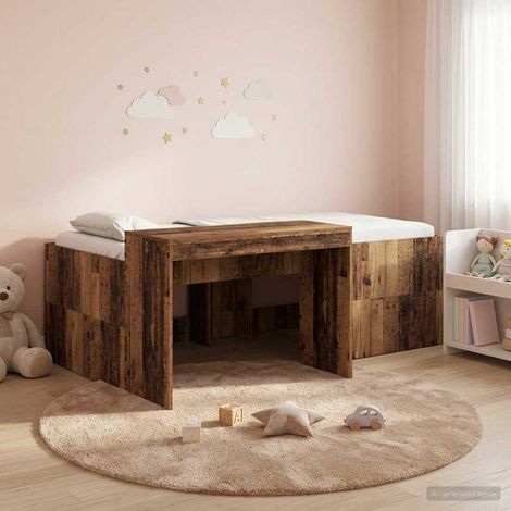 Cama alta para niños con escritorio Madera envejecida