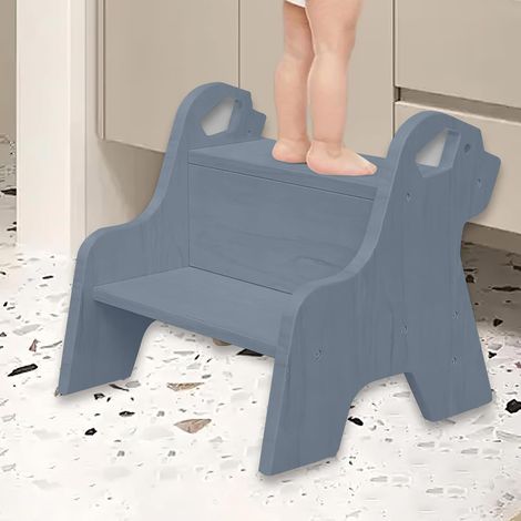 Taburete infantil de dos escalones, taburete infantil con asas y patas antideslizantes para baño, cocina, habitación infantil. (1/5)