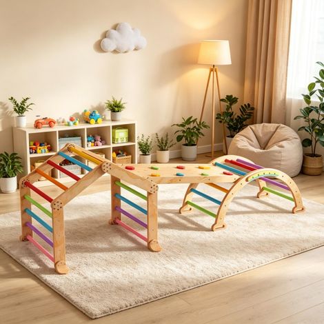 Triangolo da arrampicata multicolore per bambini 114 x 48 x 18 cm con rampa e lavagna - CHICFURN (1/5)