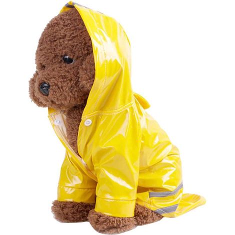 Imperméable d'extérieur pour chiot avec capuche (jaune) - Veste imperméable en PU réfléchissante - Vêtements pour chiens et chats (1/5)