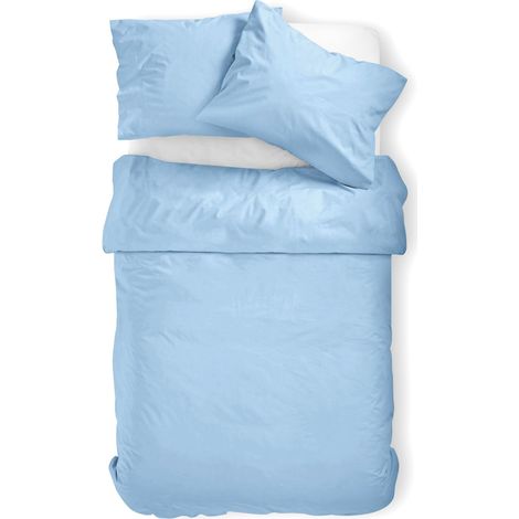 Parure de lit d'été 155 x 220 cm - Bleu clair - En microfibre brossée - Housse de couette 155 x 220 cm et taie d'oreiller 80 x 80 cm - Avec fermeture éclair (1/5)