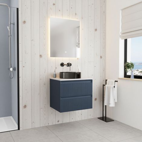 Nouveau Badezimmermöbel 60 cm, Dunkelblau (CERAMIA-3DB60)