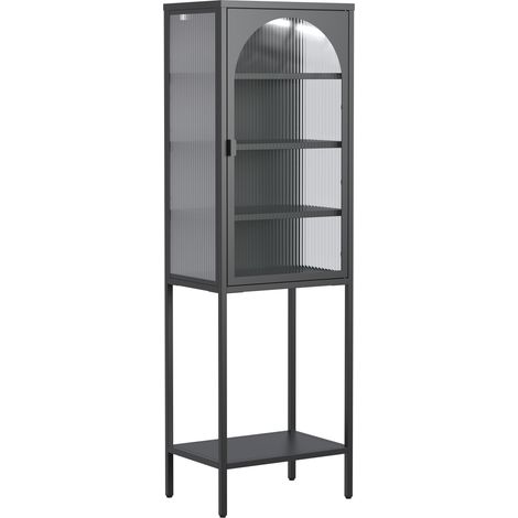 CAIziArmoire-vitrine en métal et verre avec porte – armoire-bibliothèque cube à 5 niveaux avec 3 étagères réglables. Pour cuisine, salle à manger, salon, salle de bain, bureau à domicile, fer, H160cm×