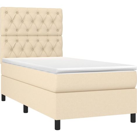 Box Spring Bed with Mattress&LED Cream 80x200 cm Fabric vidaXL (1/4)