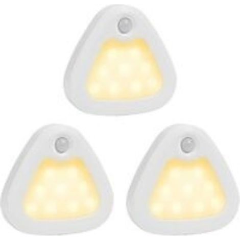 Lot de 3 lampes à détecteur de mouvement sans fil alimentées par piles LED super lumineuses avec bandes magnétiques/rubans adhésifs 3M pour armoires, couloirs, escaliers Lumière chaude (1/5)
