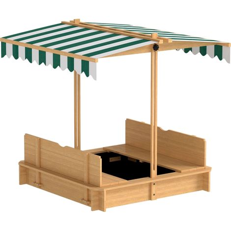 Kindersandkasten mit verstellbarem Sonnendach und Sitzen, 106 x 106 cm