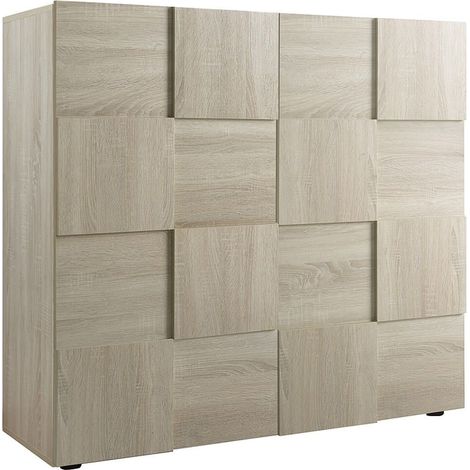 REBECCA - Meuble Rangement 2 Portes Aspect Bois Samoa Relief Damiers