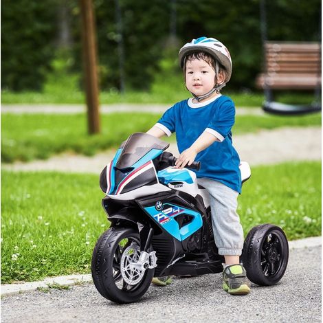 Moto électrique enfant bleu avec phare, 3 modes musicaux, marche avant/arrière, siège large, roues stables, 2,5 km/h, 82,5 x 42 x 54 cm - CHICFURN (1/5)