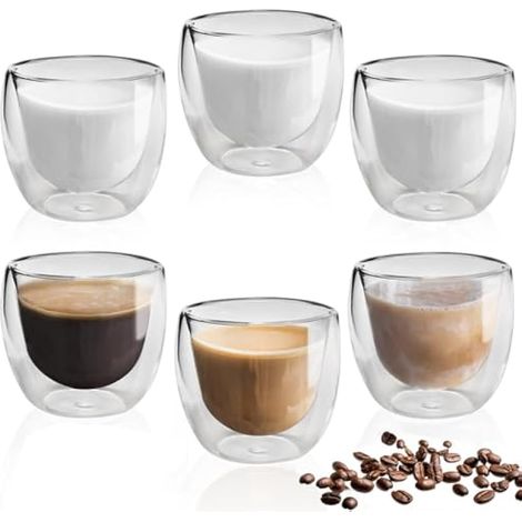 Lot de 6 tasses à café en verre à double paroi, 80 ml, en verre borosilicate, pour café, thé au lait, latte, macchiato (1/5)