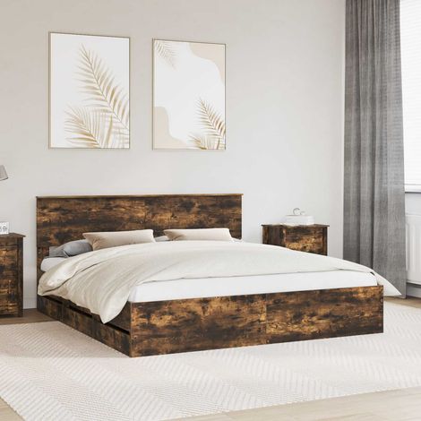 Bettrahmen Geräucherte Eiche 180 x 200 cm Ingenieurs Holz