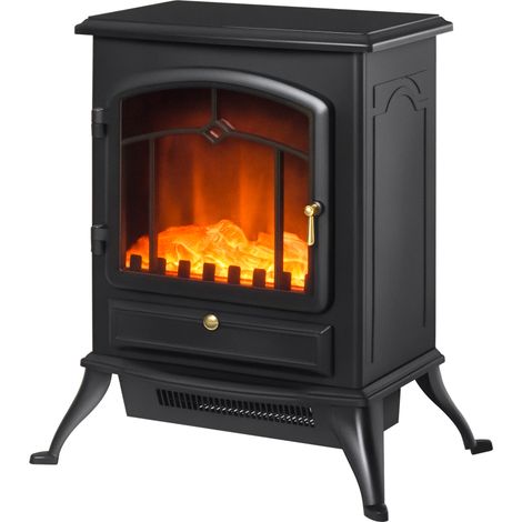 Camino Elettrico da Terra con Effetto Fiamma, Caminetto Elettrico 1000W /2000W con Protezione da Surriscaldamento e Termostato, in ABS e Vetro, 45x28x54cm, Nero (1/5)